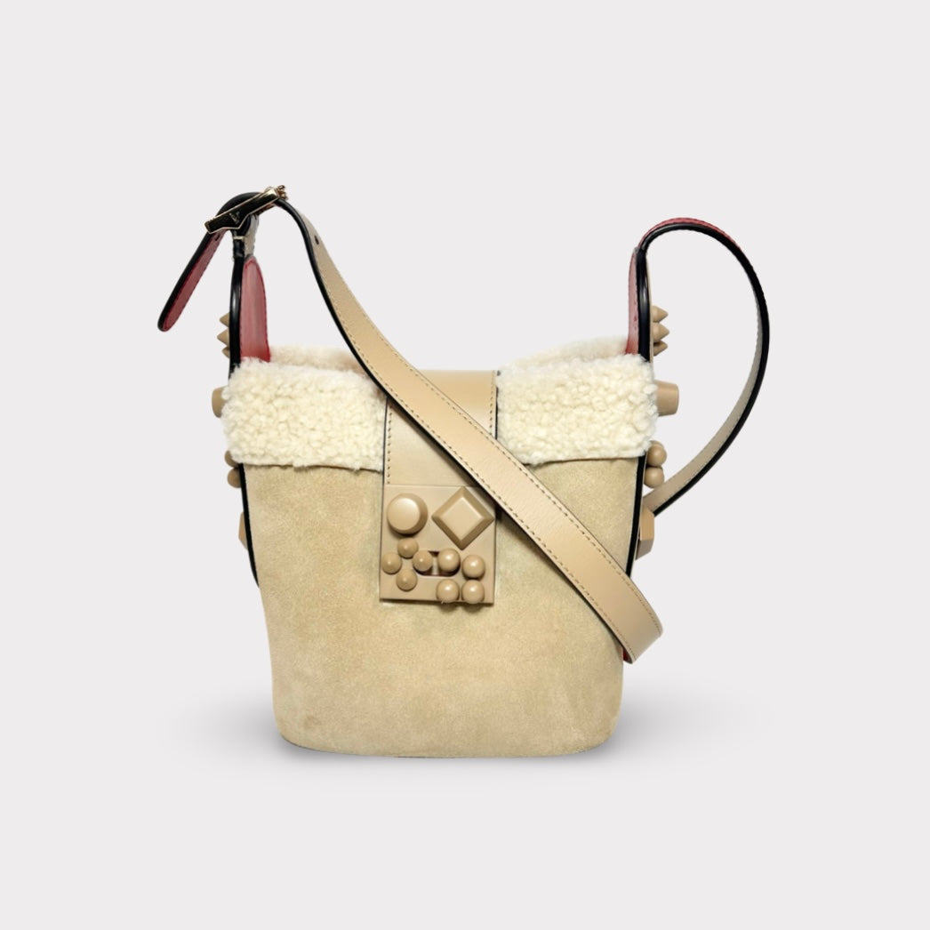 Christian Louboutin Carasky Shearling Mini  Bucket Bag