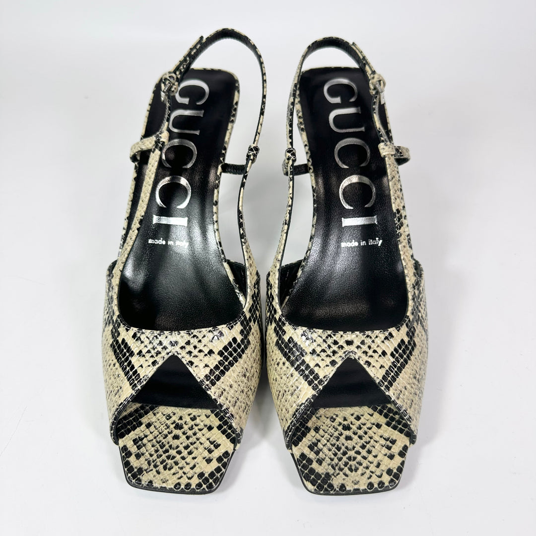 Gucci Python Print Open Toe Slingback Heel - Women’s 9