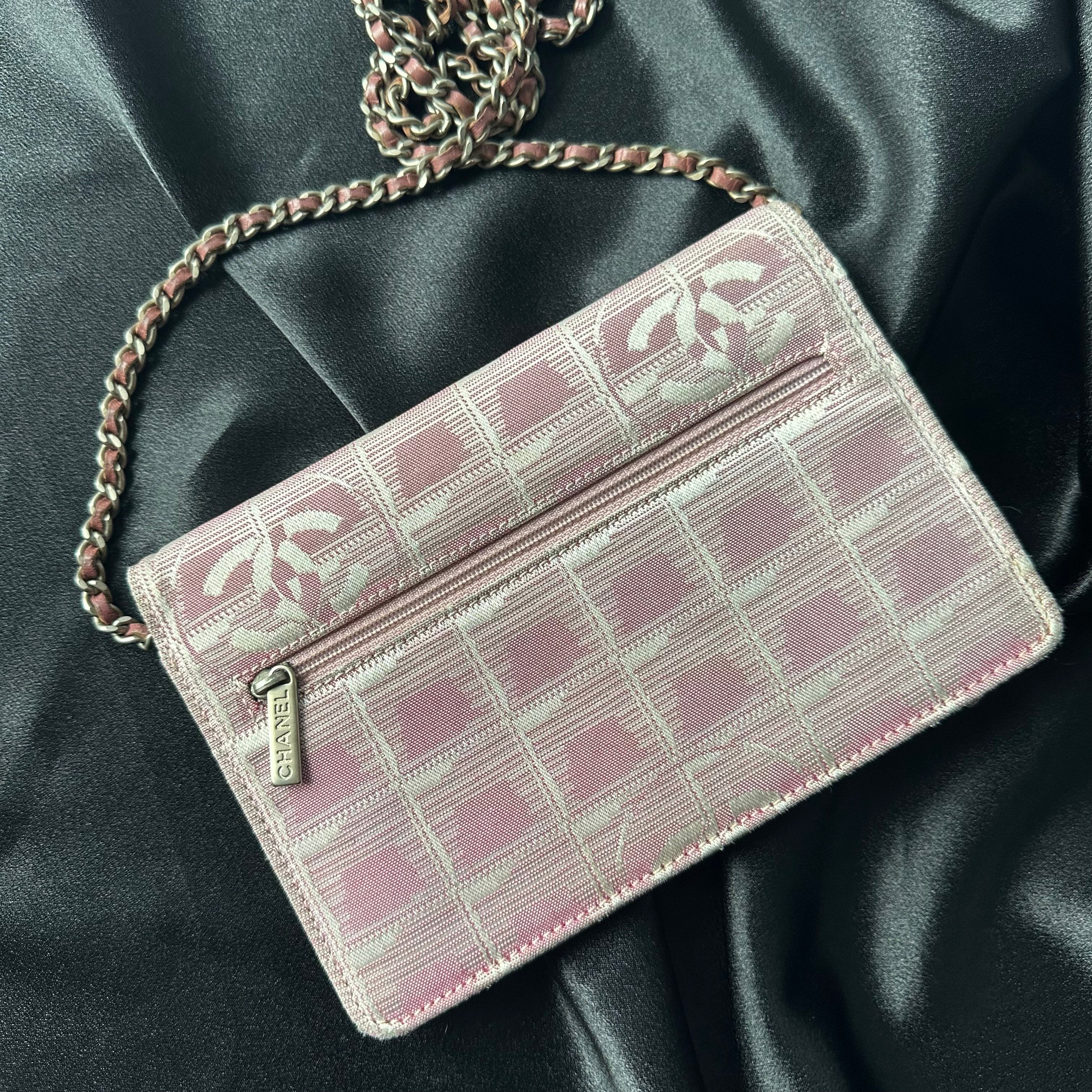 Authentic Chanel Pink Camellia Lambskin Leather Wallet on Chain/Clutch Bag