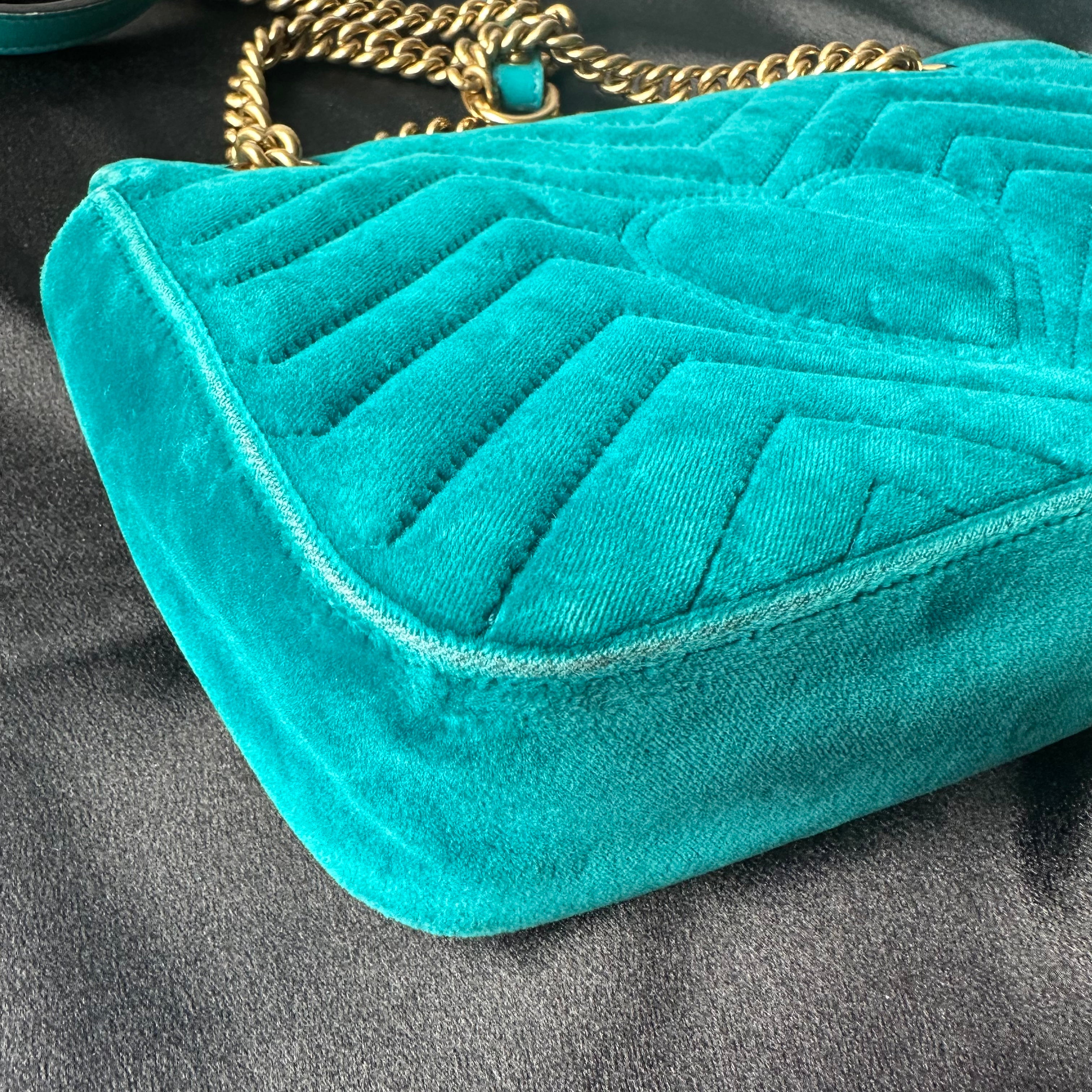 Gucci GG Marmont Small Velvet Shoulder Bag Turquoise 443497