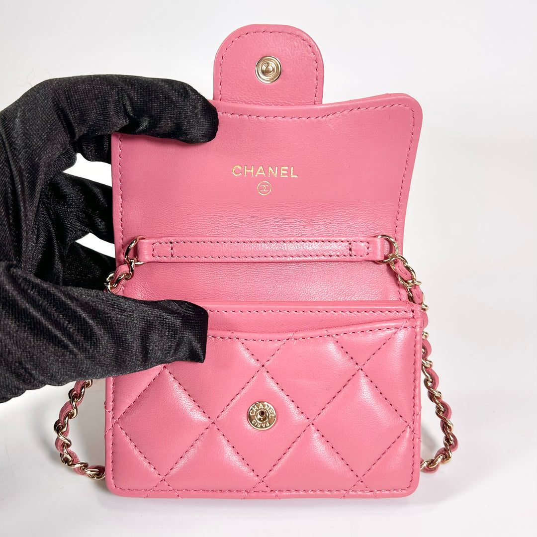 Chanel Quilted Lambskin Card Holder On Chain