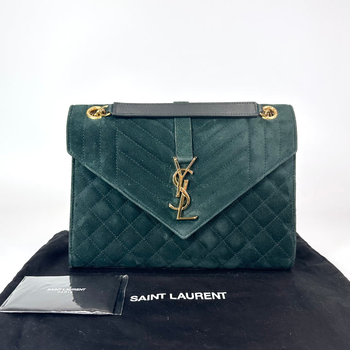 Saint Laurent Medium Suede Triquilt Envelope Shoulder Bag