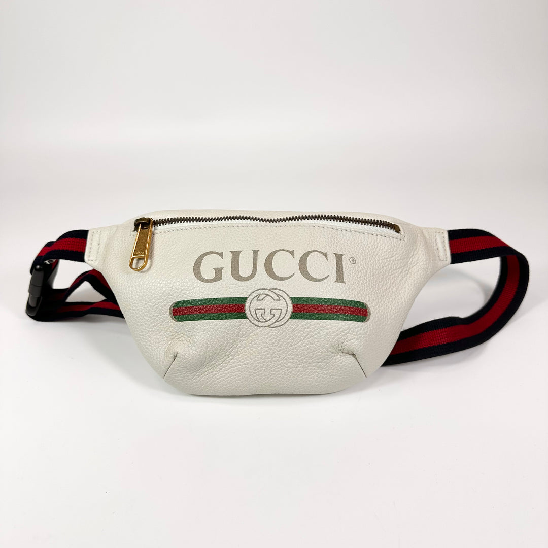 Gucci Calfskin Logo Print Belt Bag