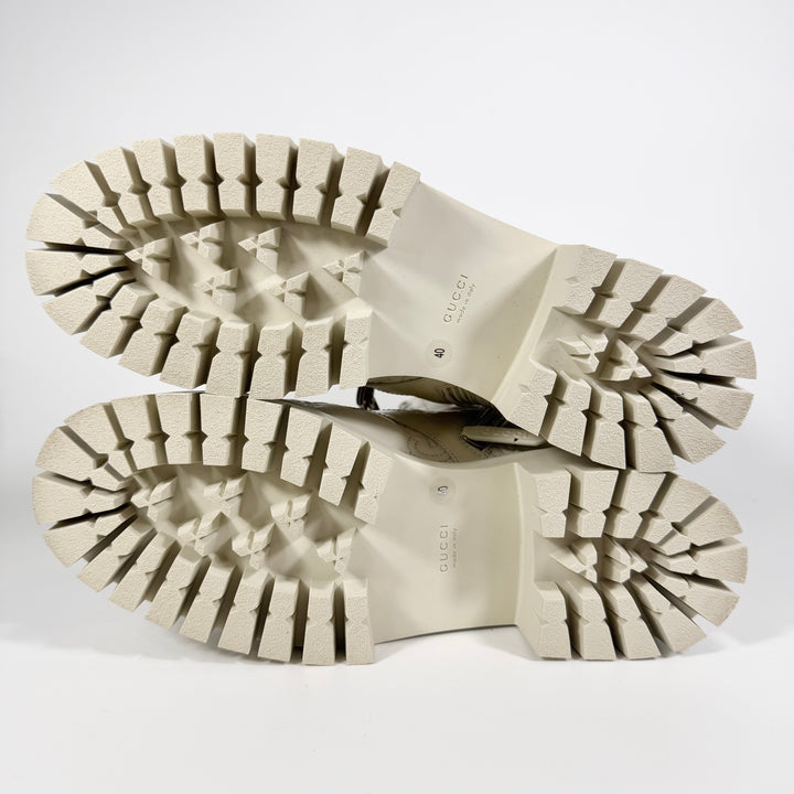 Gucci Cordovan Lux Nappa GG Matelasse Lace Up Combat Boot - Women’s 10