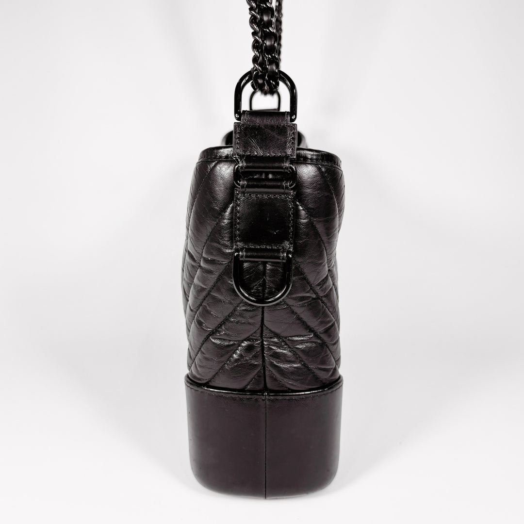 Chanel Chevron Aged Calfskin So Black Medium Gabrielle Bag