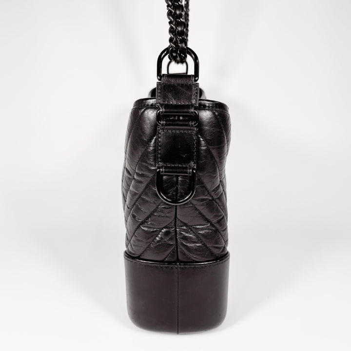 Chanel Chevron Aged Calfskin So Black Medium Gabrielle Bag