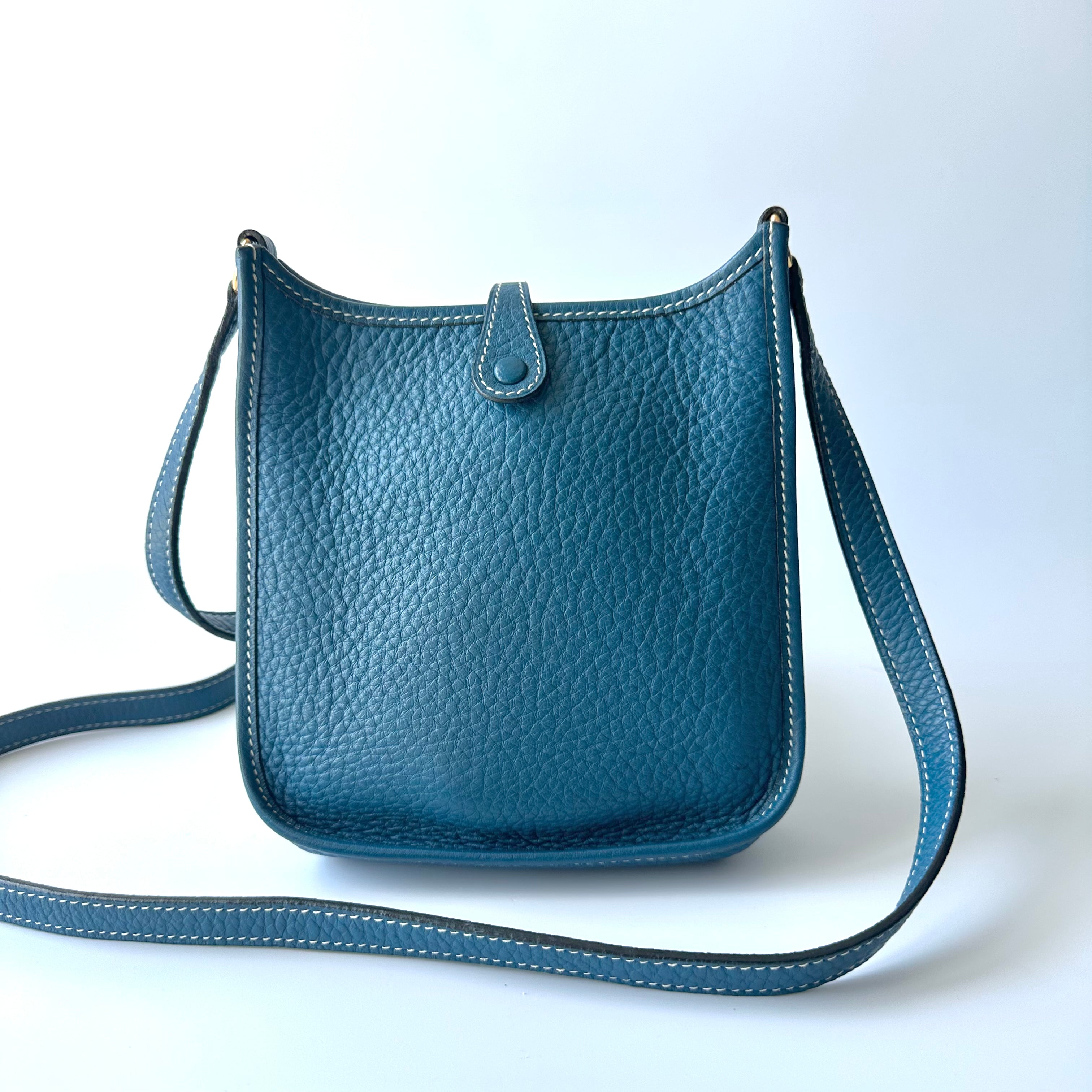 HERMES Evelyne TPM Clemence Leather Crossbody Bag Teal