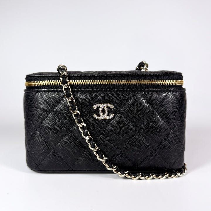 Chanel 25B Crystal Embellished CC Caviar Vanity Case On Chain