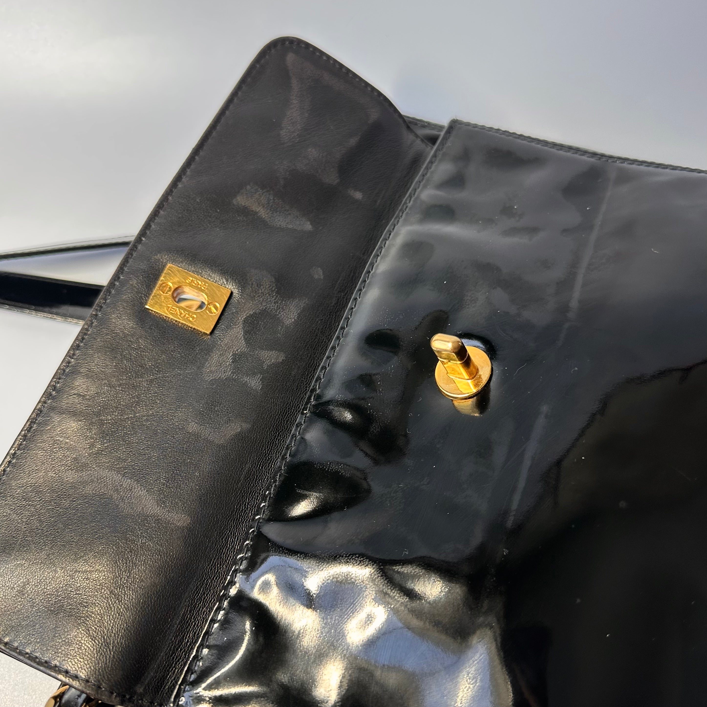 CHANEL Vintage Patent Leather Crossbody Shoulder Flap Bag - More