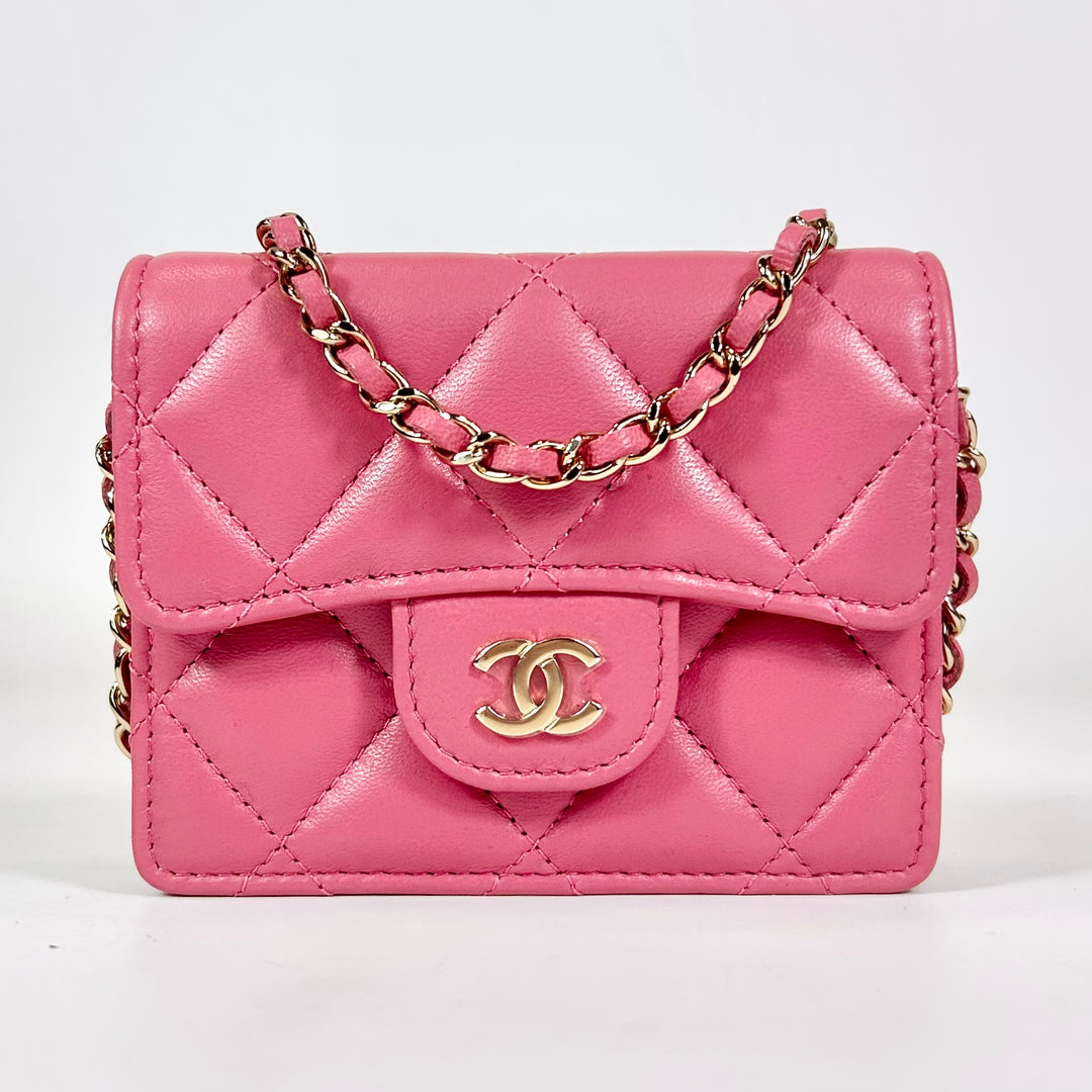 Chanel Quilted Lambskin Card Holder On Chain