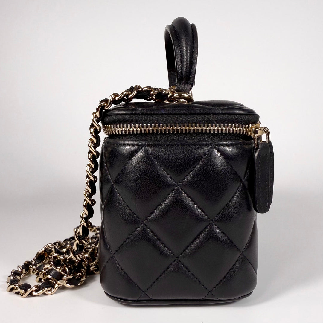 Chanel Quilted Lambskin Top Handle Vanity Case On Chain