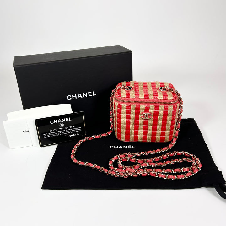 Chanel Mini Raffia Jute Striped Vanity Case