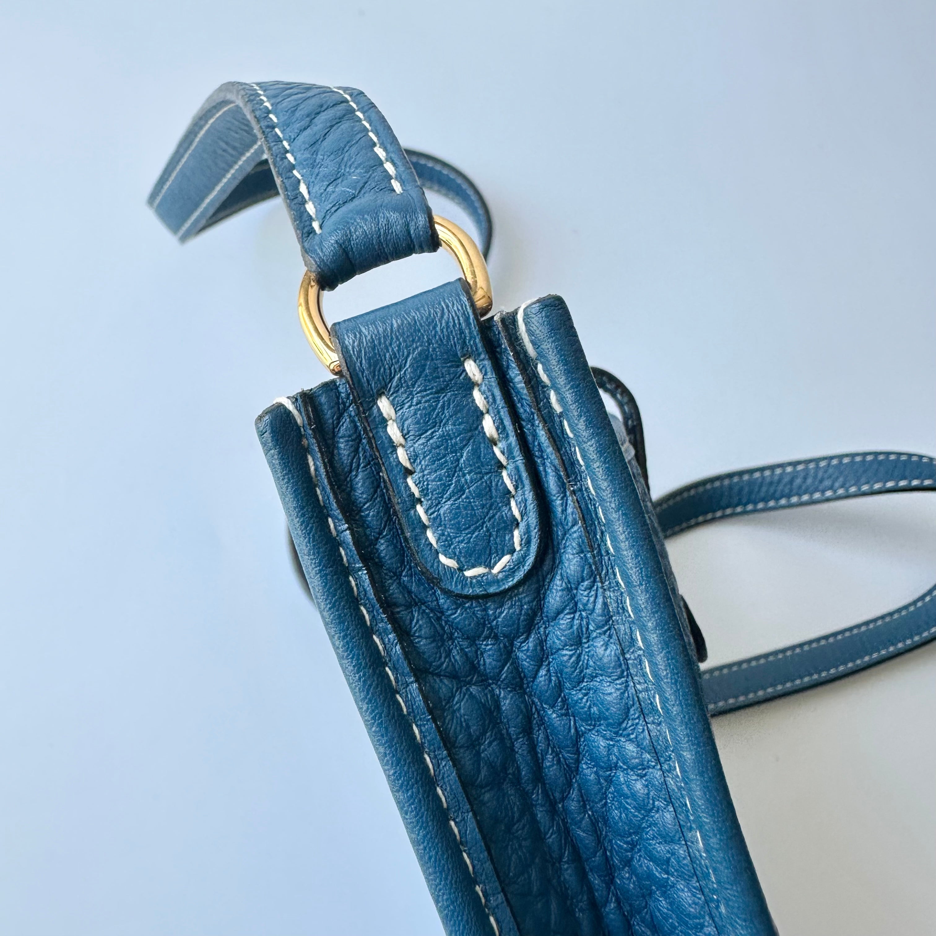 HERMES Evelyne TPM Clemence Leather Crossbody Bag Teal