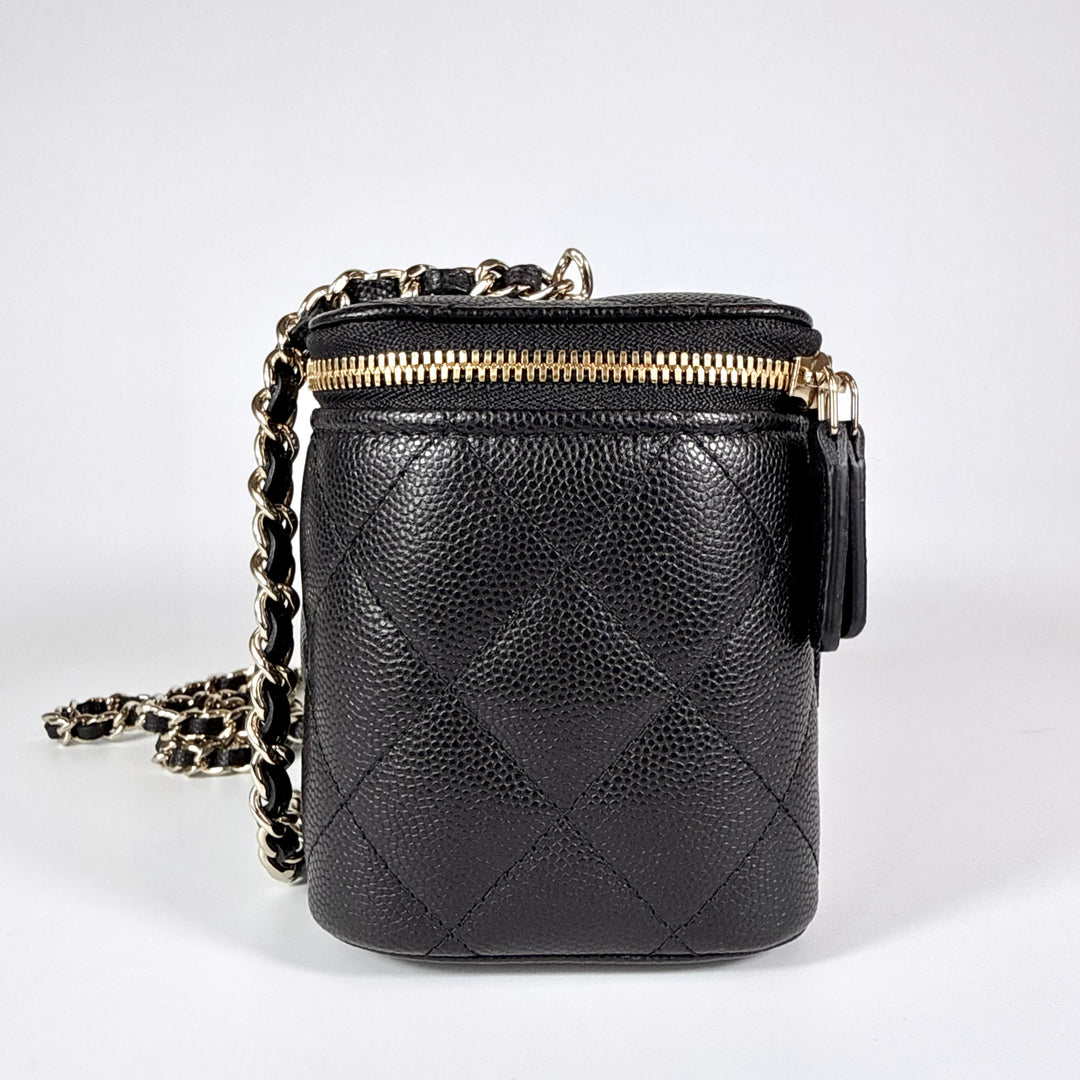 Chanel 25B Crystal Embellished CC Caviar Vanity Case On Chain