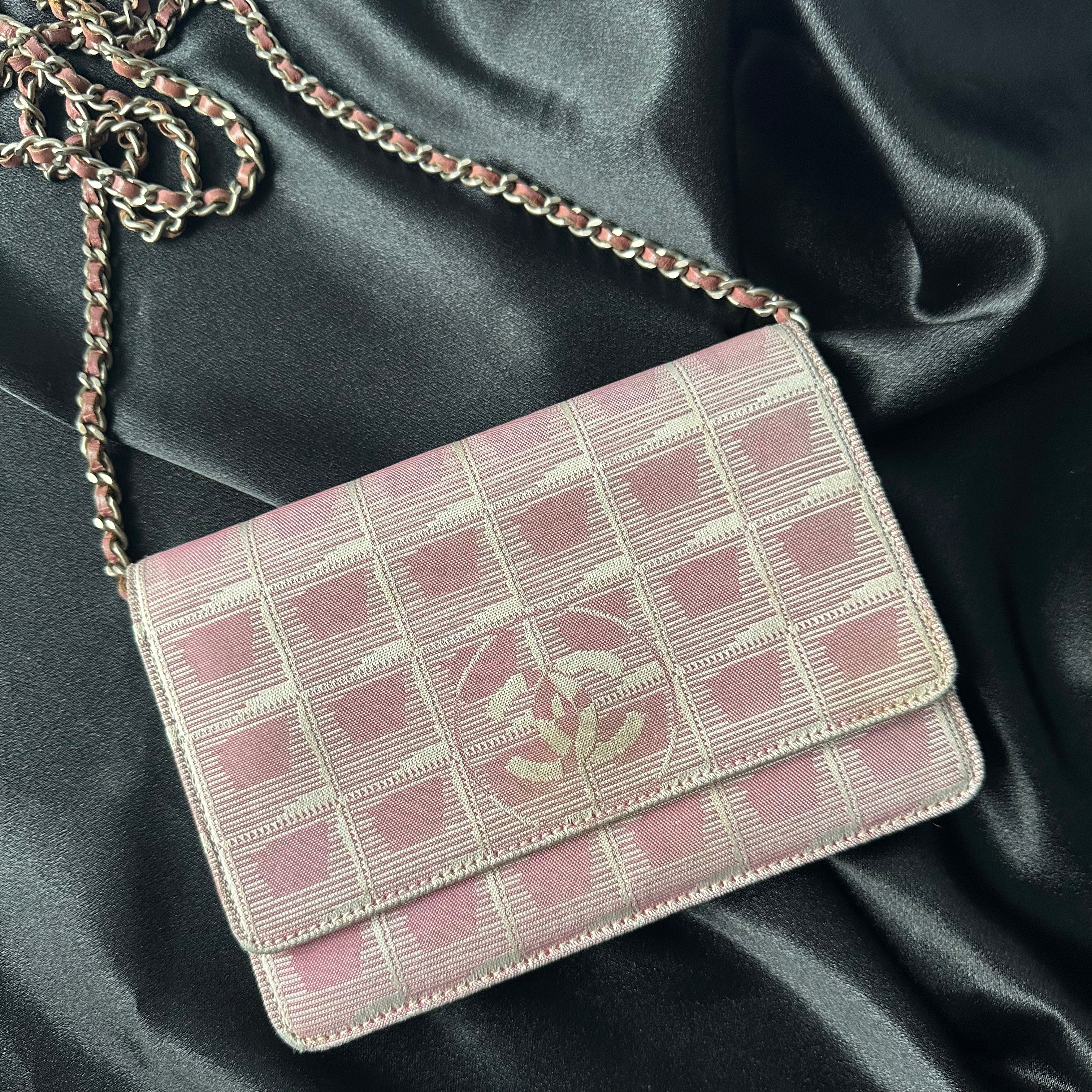 Authentic Chanel Pink Camellia Lambskin Leather Wallet on Chain/Clutch Bag