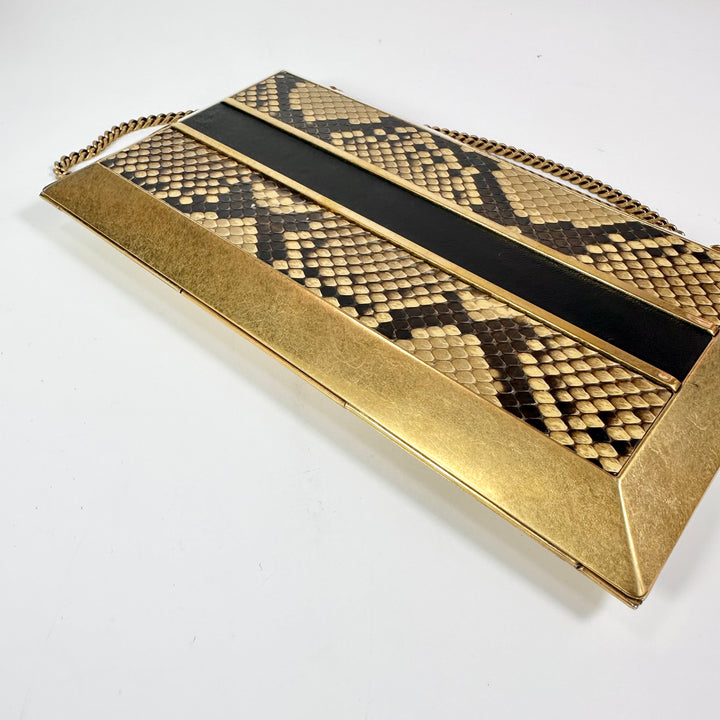 Saint Laurent Snakeskin Metal Clutch On Chain