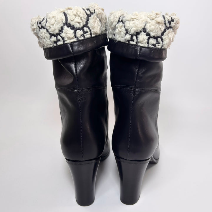 Gucci GG Shearling Effect Cloud Leather Fold Over Boot - Women’s 9.5