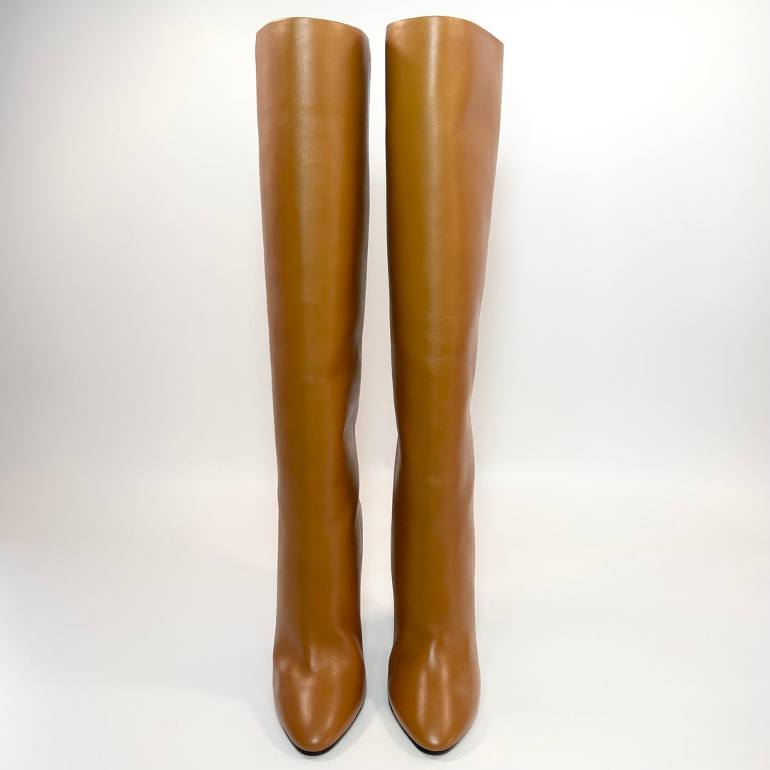 Saint Laurent 68 Leather Tube Boot Cognac - Women’s 9