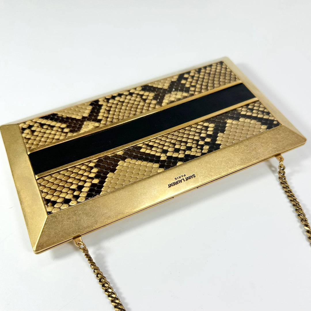 Saint Laurent Snakeskin Metal Clutch On Chain