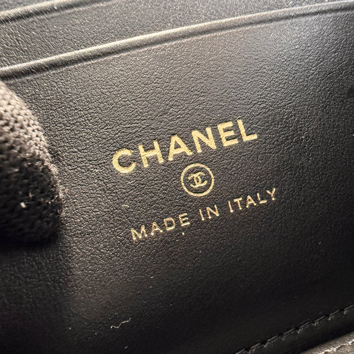 Chanel 25B Crystal Embellished CC Caviar Vanity Case On Chain