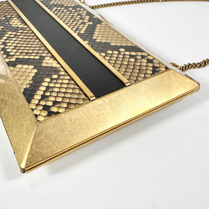 Saint Laurent Snakeskin Metal Clutch On Chain