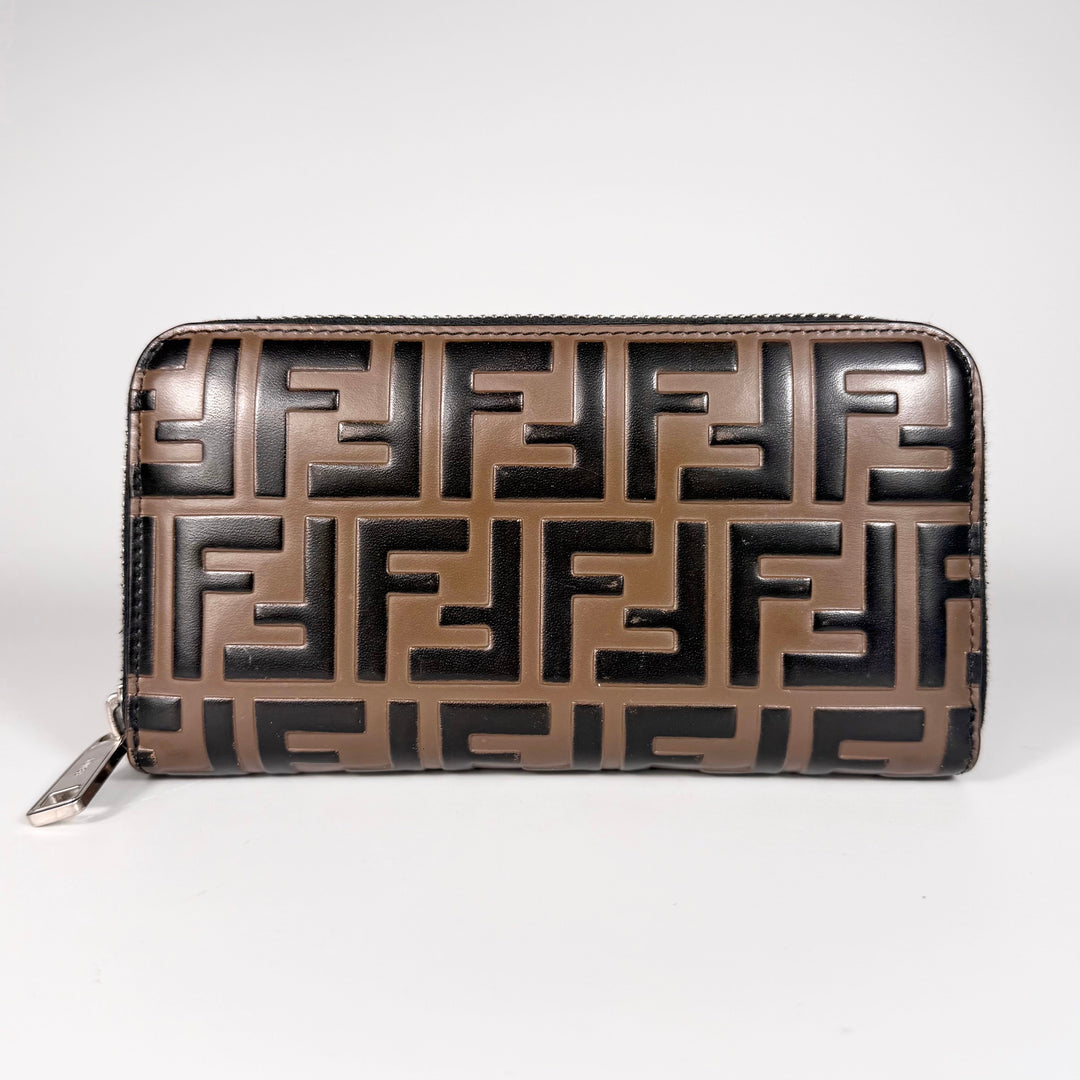Fendi Monogram FF Leather Zip Around Wallet