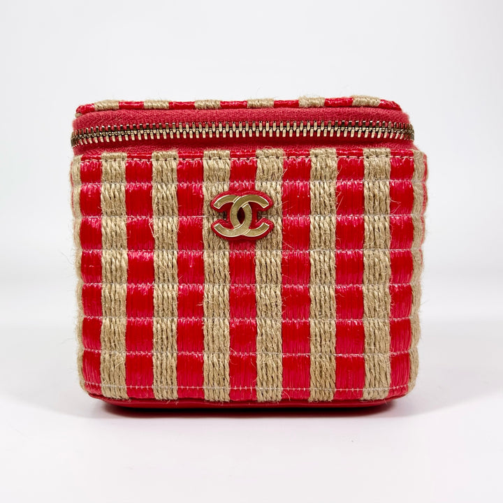 Chanel Mini Raffia Jute Striped Vanity Case