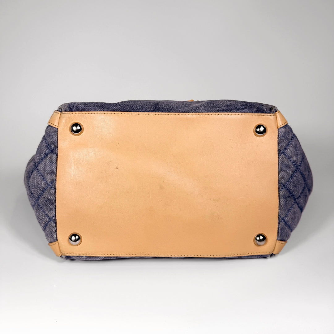 Chanel Quilted Denim Lambskin CC Camellia Tote