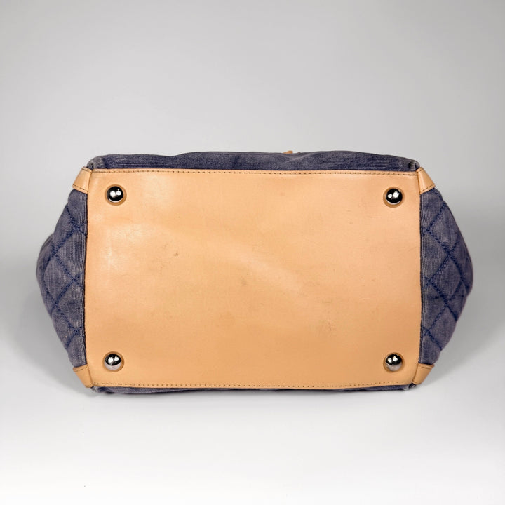 Chanel Quilted Denim Lambskin CC Camellia Tote