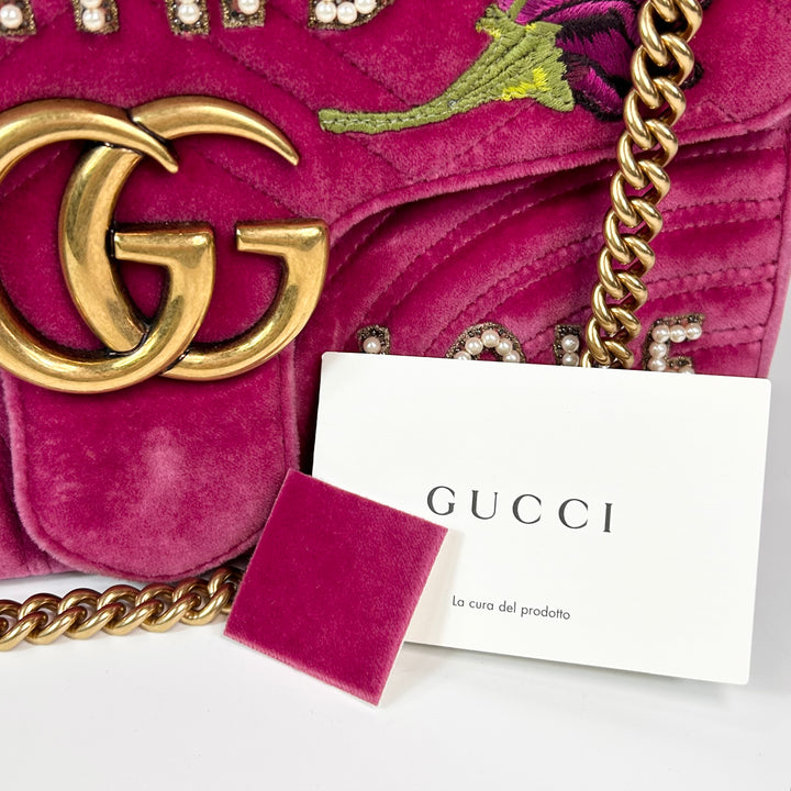 Gucci GG Marmont Blind For Love Velvet Matelasse Medium Shoulder Bag