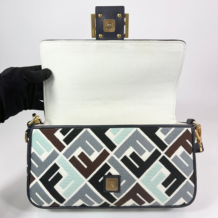 Fendi Embroidered FF Multicolor Baguette Shoulder Bag