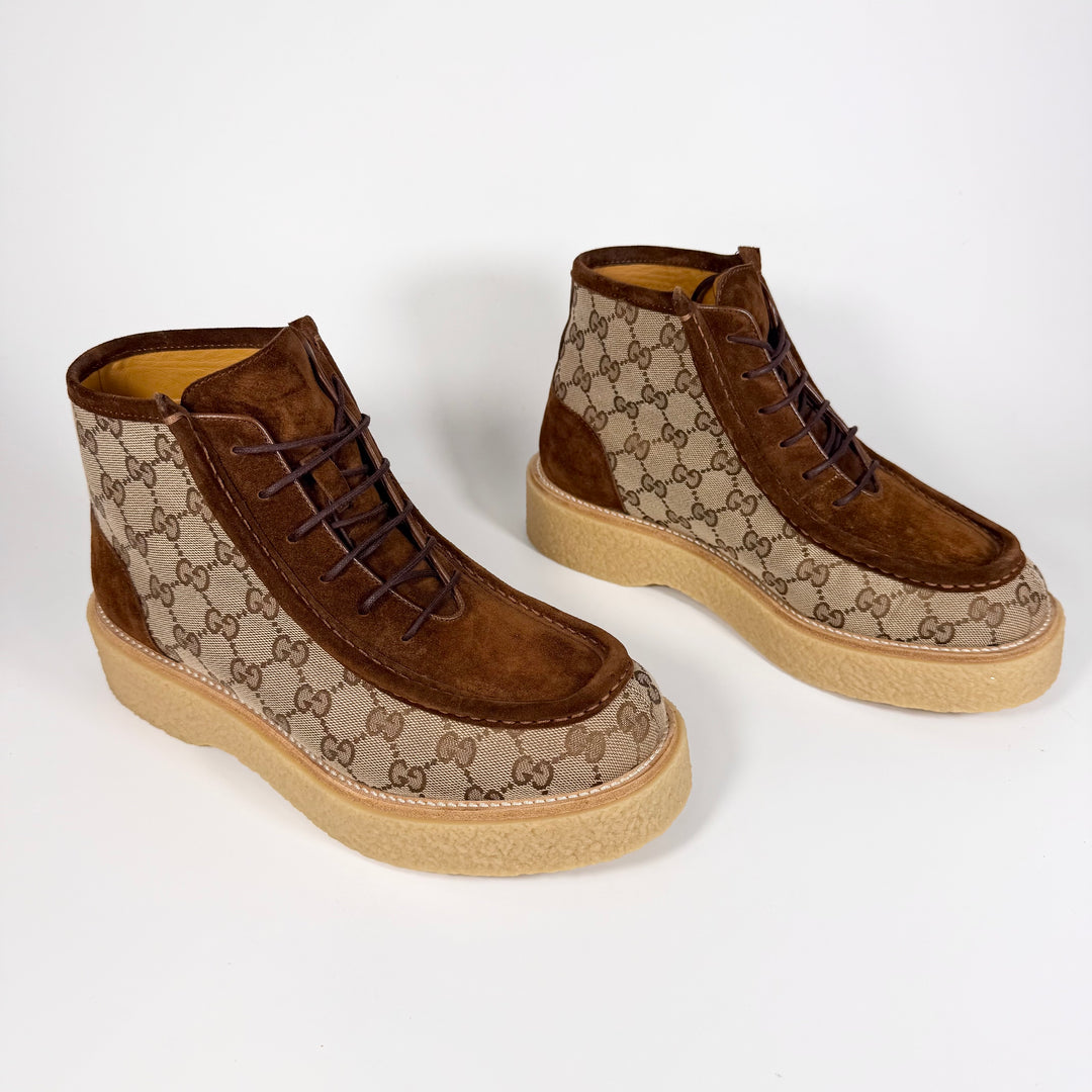 Gucci GG Canvas & Suede Lace Up Boot - Men’s 7