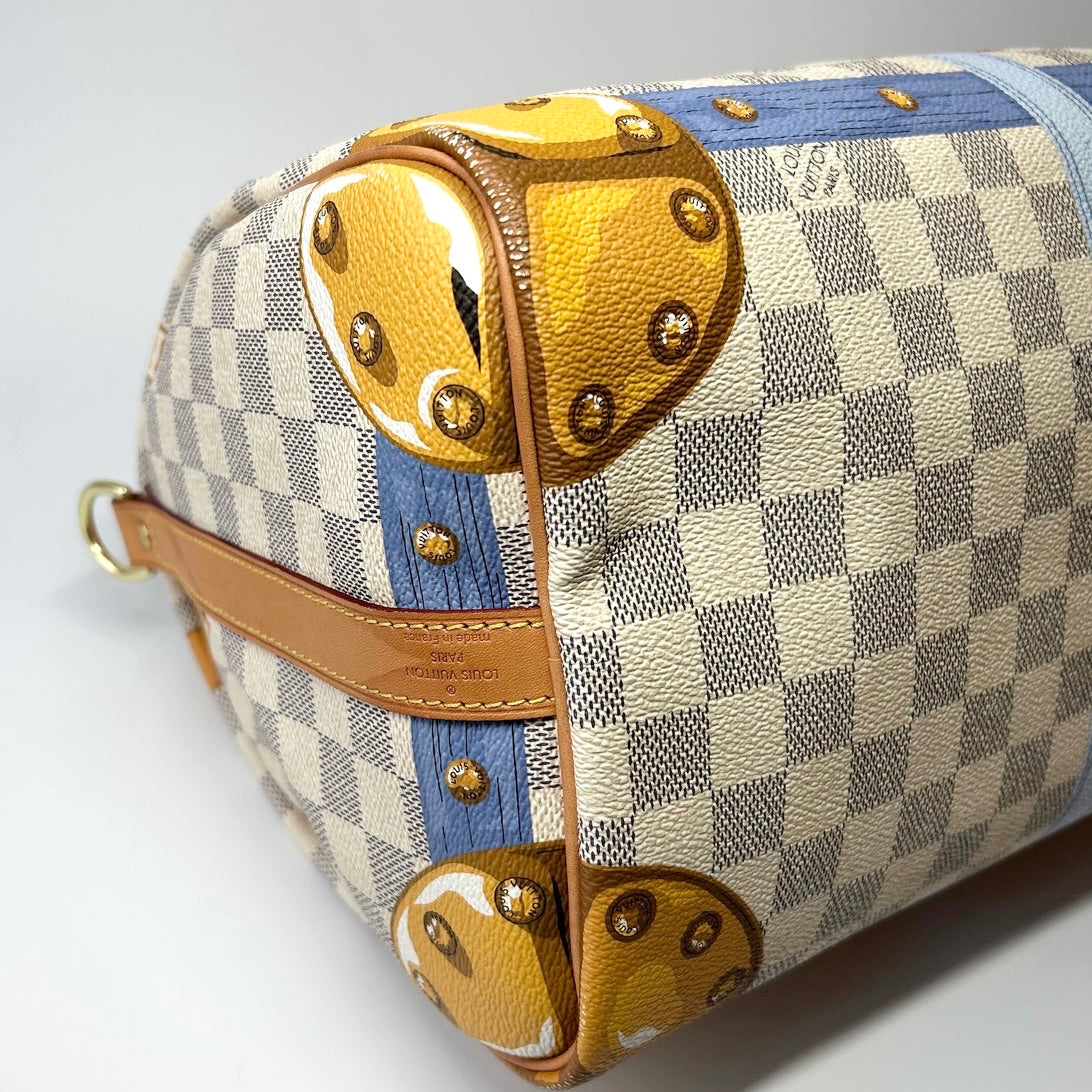 White Louis Vuitton Damier Azur Summer Trunks Speedy Bandouliere