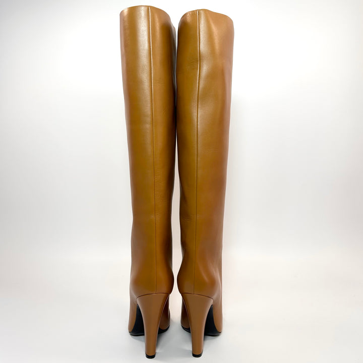 Saint Laurent 68 Leather Tube Boot Cognac - Women’s 9