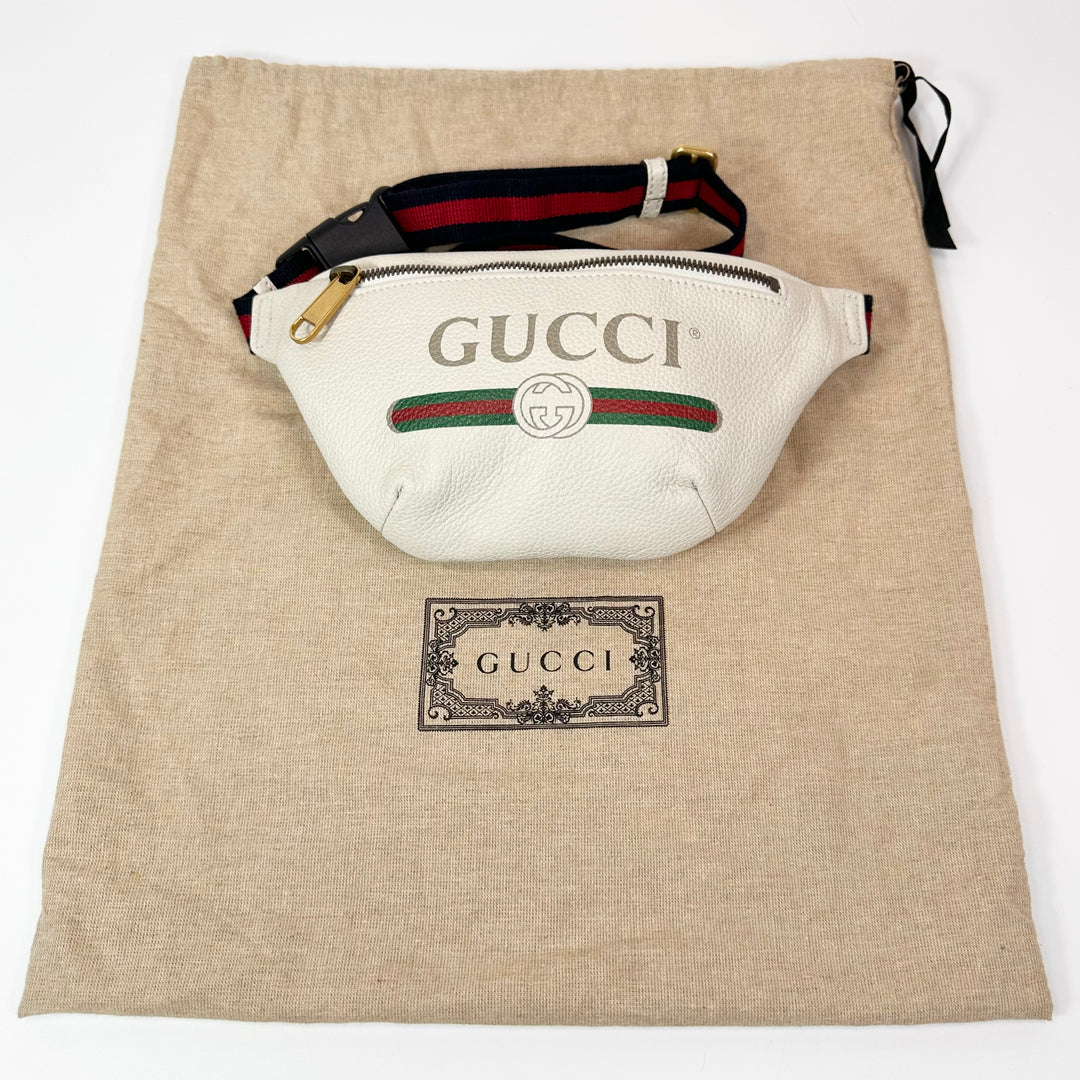 Gucci Calfskin Logo Print Belt Bag