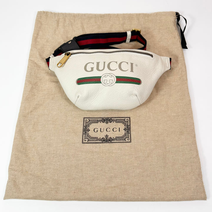 Gucci Calfskin Logo Print Belt Bag