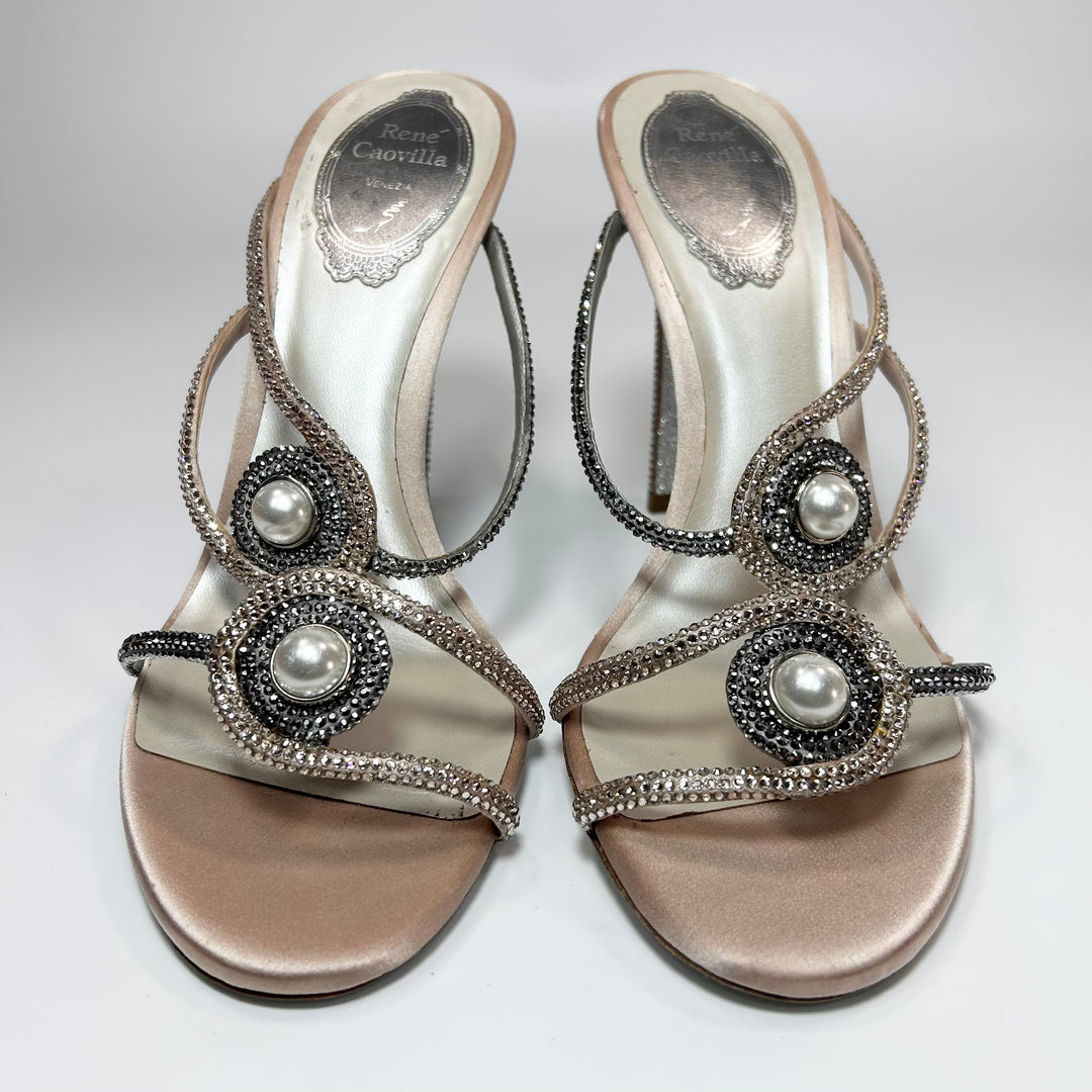 Rene Caovilla Crystal Embellished Pearl Sandal Heel - Women’s 8