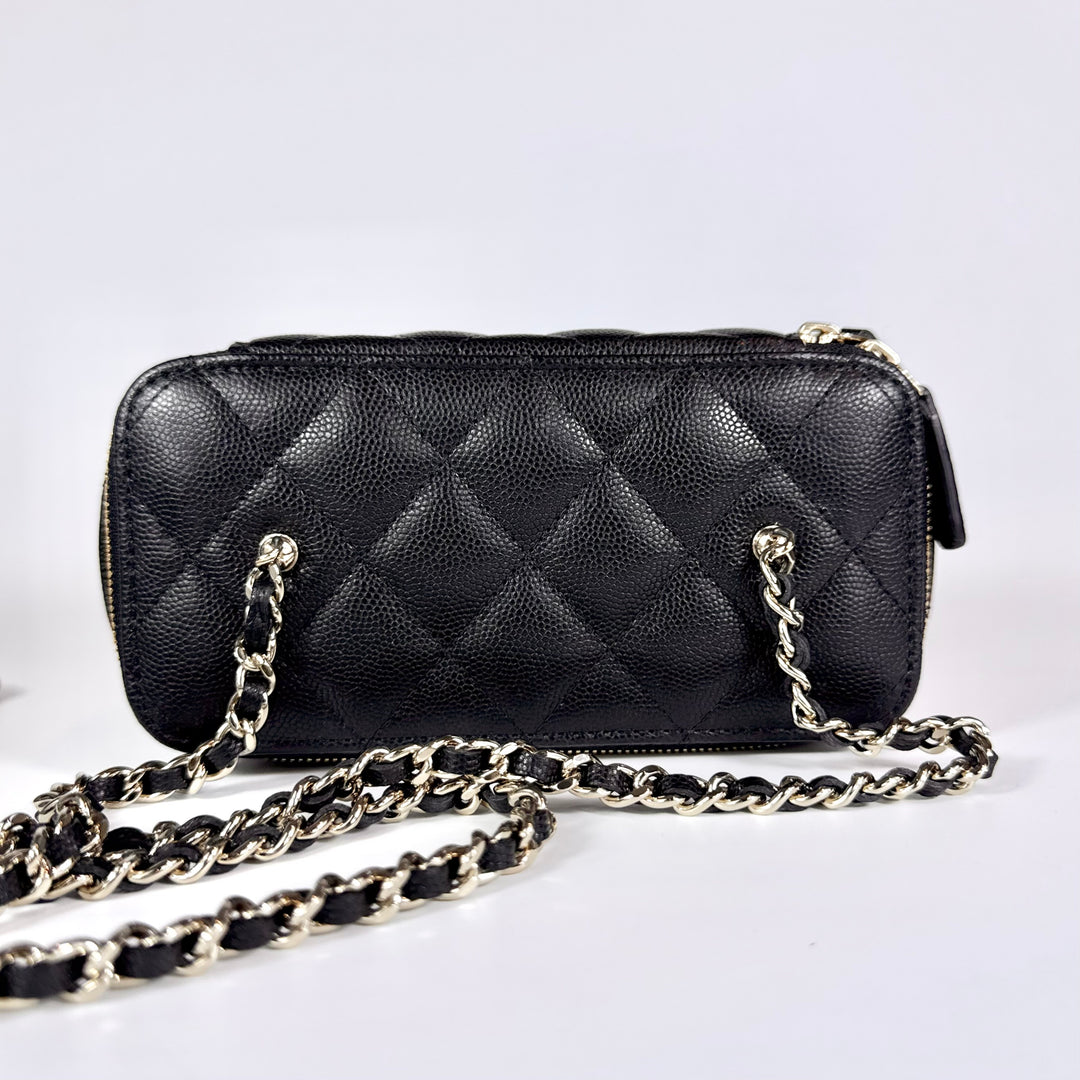 Chanel 25B Crystal Embellished CC Caviar Vanity Case On Chain