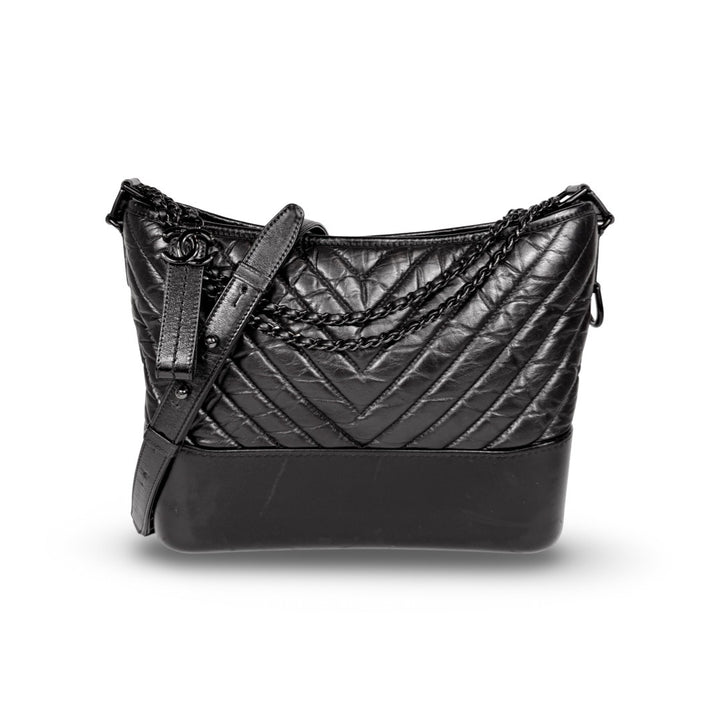 Chanel Chevron Aged Calfskin So Black Medium Gabrielle Bag