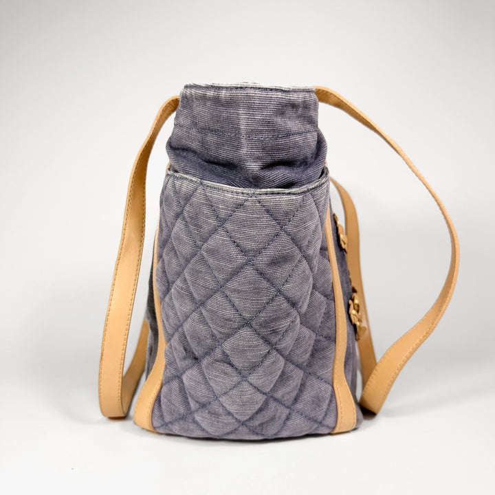 Chanel Quilted Denim Lambskin CC Camellia Tote