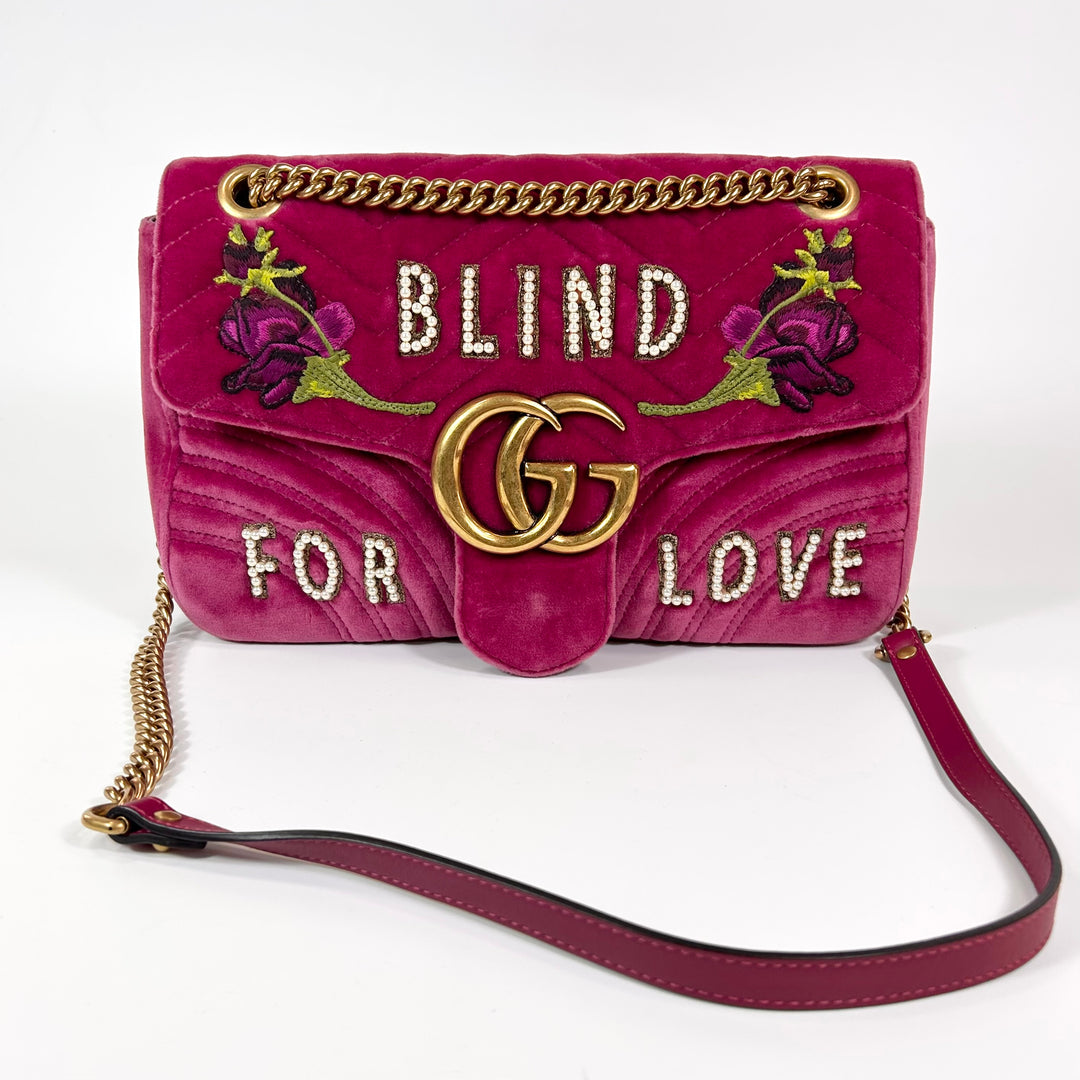 Gucci GG Marmont Blind For Love Velvet Matelasse Medium Shoulder Bag