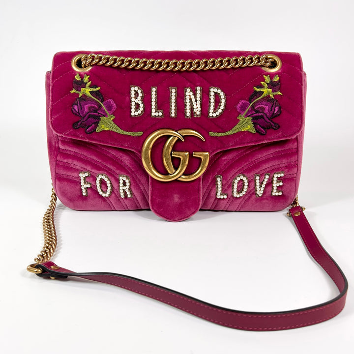 Gucci GG Marmont Blind For Love Velvet Matelasse Medium Shoulder Bag