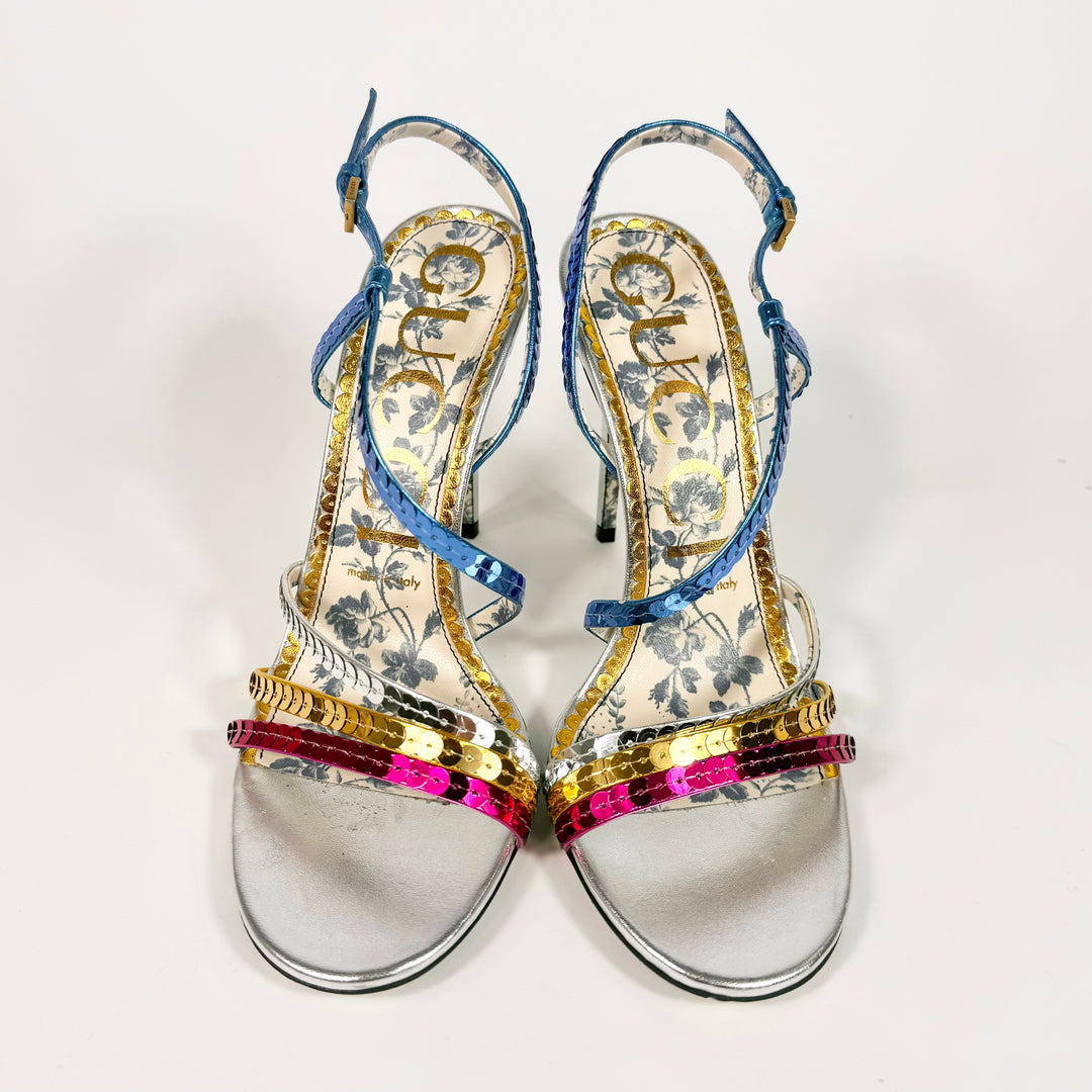 Gucci Haines 105 Metallic Sequin Sandal Heel - Women’s 8