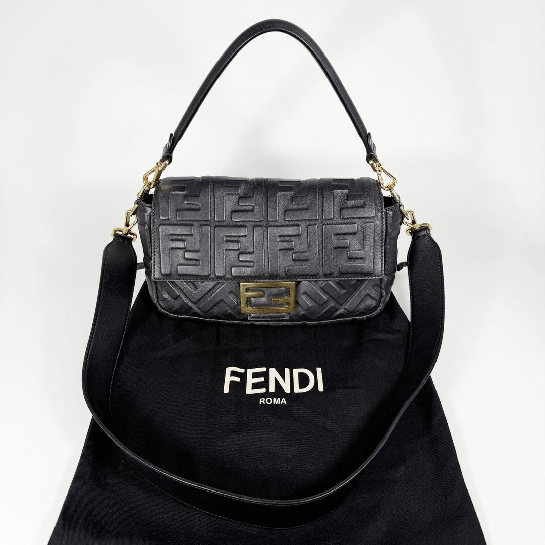 Fendi Nappa FF 1974 Embossed Baguette Bag