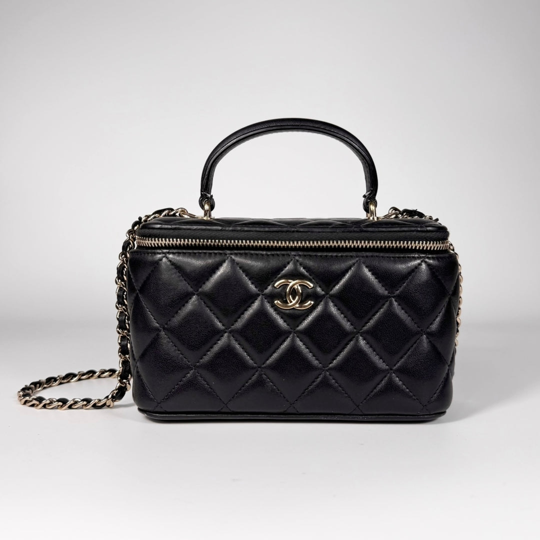 Chanel Quilted Lambskin Top Handle Vanity Case On Chain