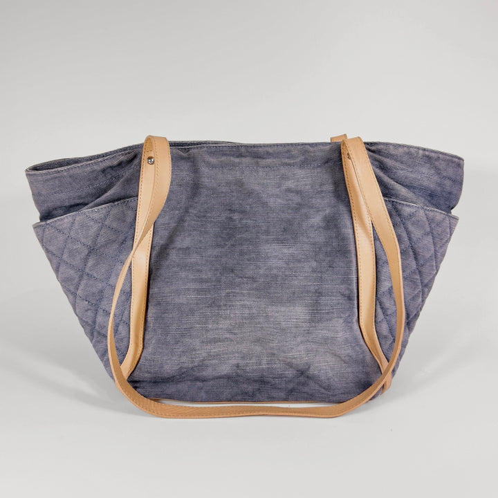 Chanel Quilted Denim Lambskin CC Camellia Tote