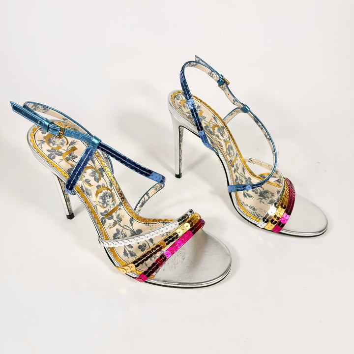 Gucci Haines 105 Metallic Sequin Sandal Heel - Women’s 8