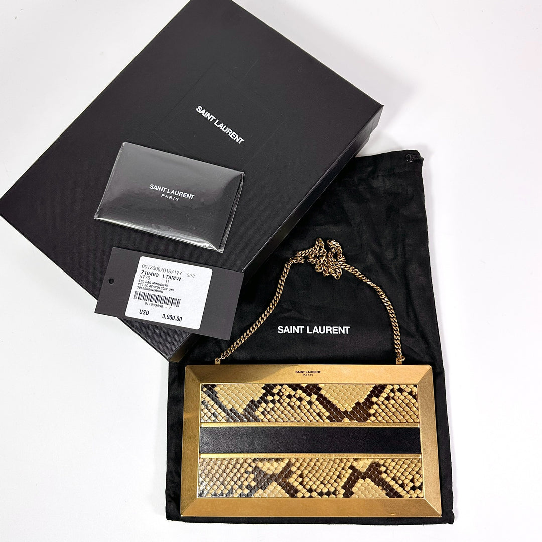 Saint Laurent Snakeskin Metal Clutch On Chain