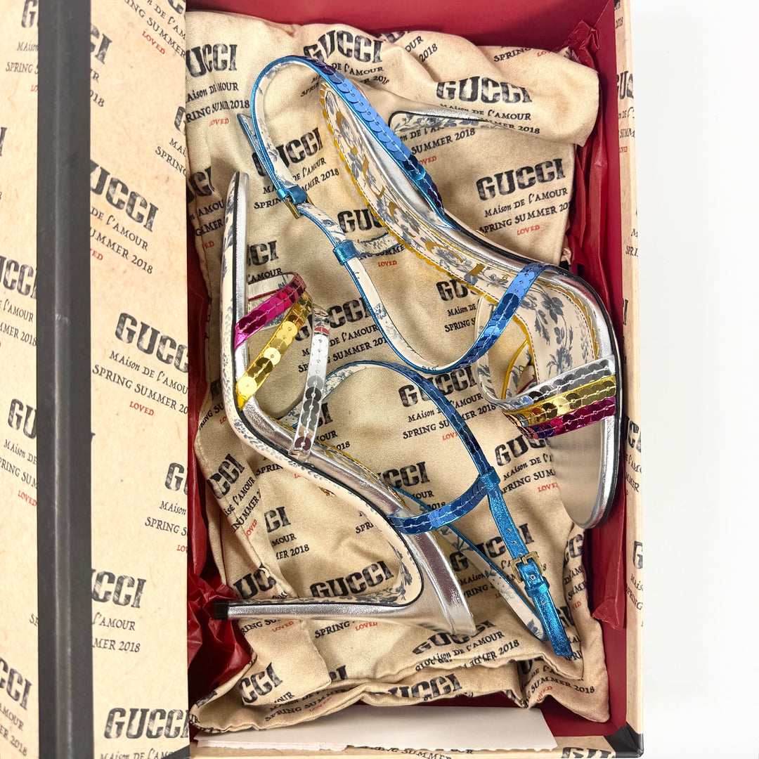 Gucci Haines 105 Metallic Sequin Sandal Heel - Women’s 8