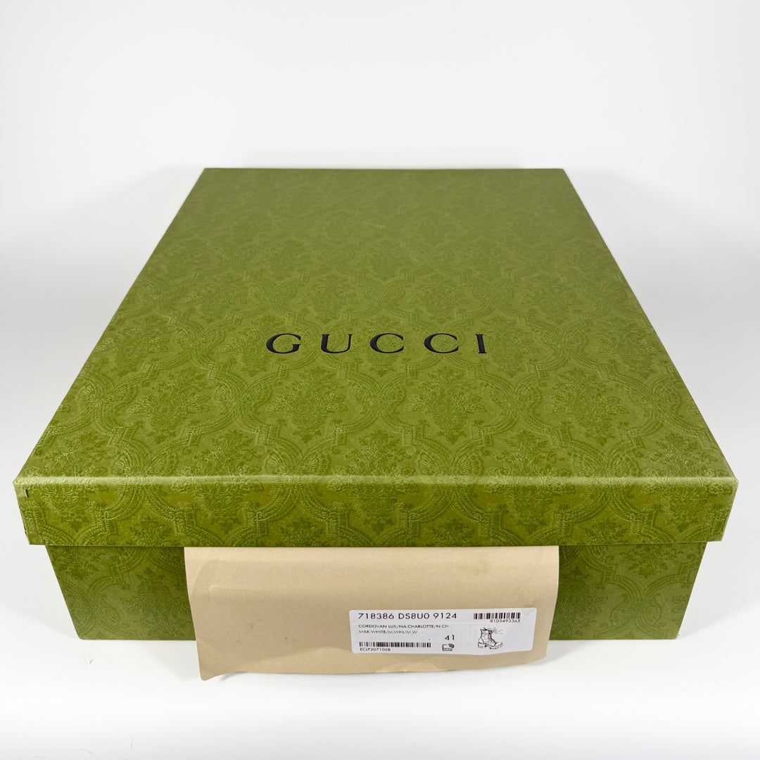 Gucci Cordovan Lux Nappa GG Matelasse Lace Up Combat Boot - Women’s 11